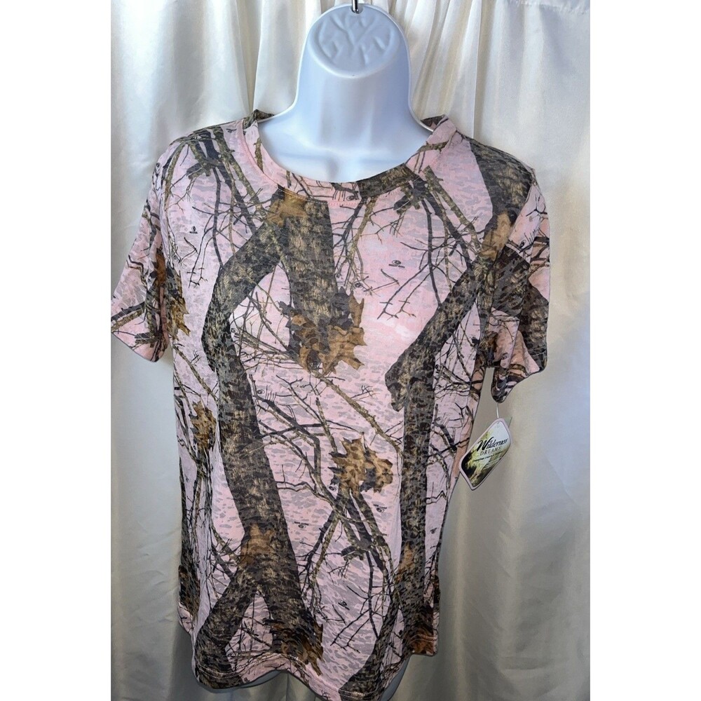 Wilderness Dreams Pink Mossy Oak Break Up Bornout Top Size M Semi Sheer Outdoor